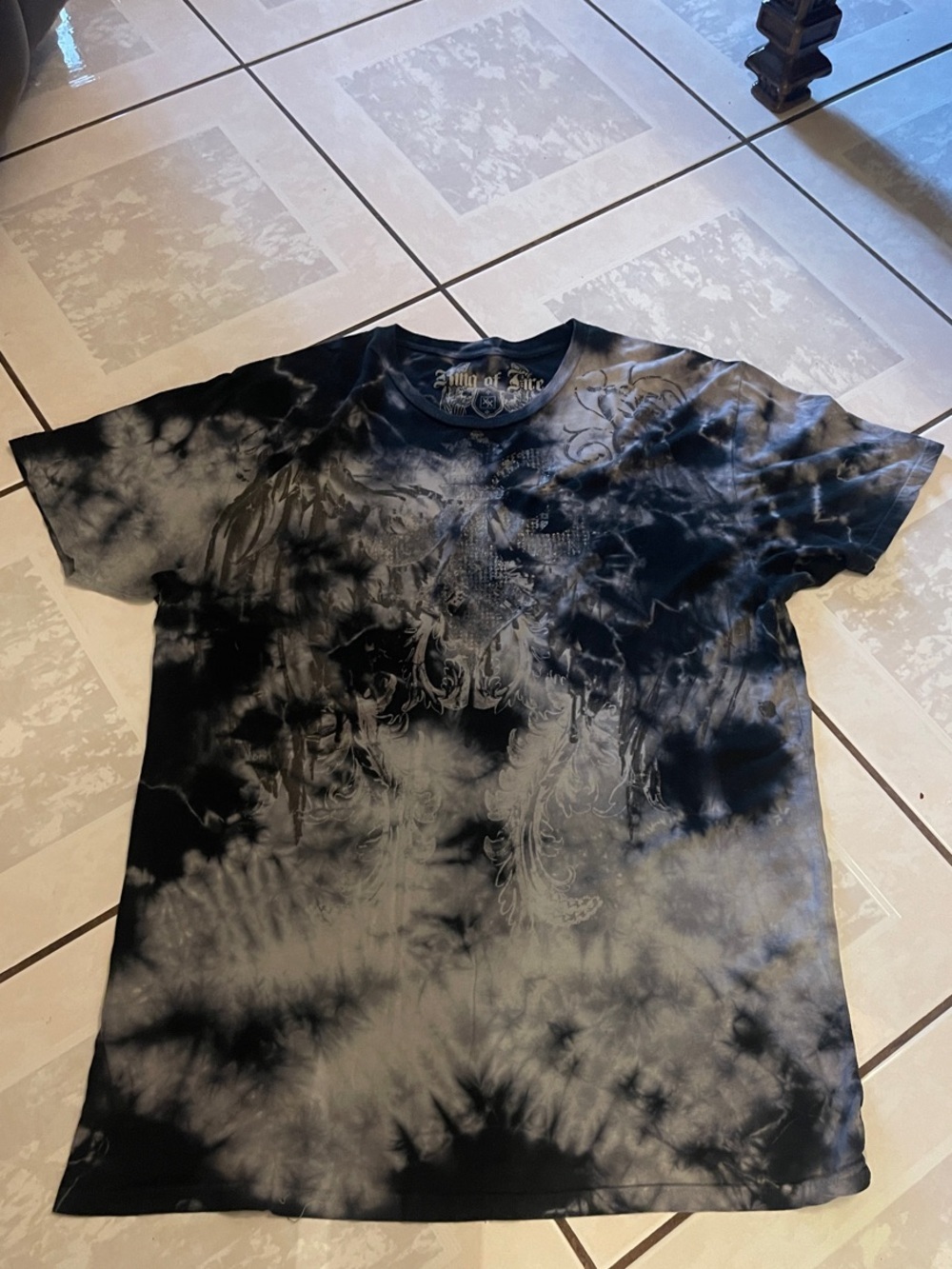 Ring of Fire Black and Gray Tie-Dye Graphic Tee